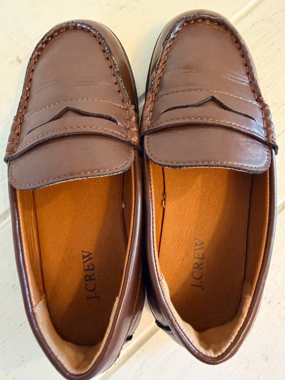 J.Crew Factory Boys Penny Loafers Brown Dress Shoes BO490 EUC Size 2